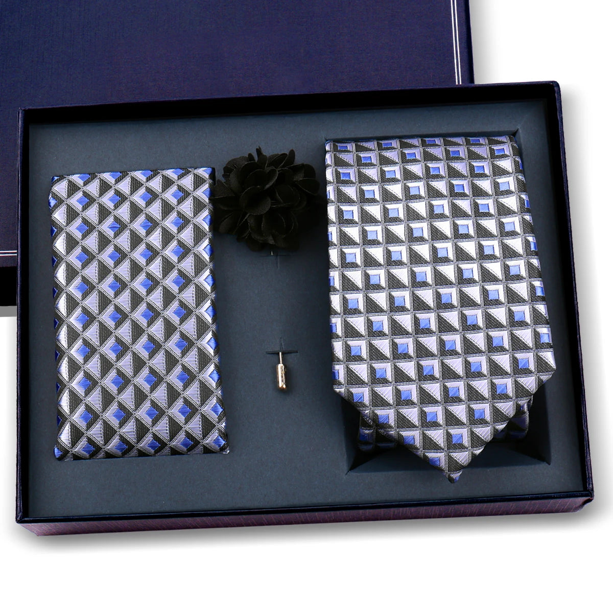 Luxury Men’s Paisley Necktie Gift Set. Silk Tie, Pocket Square, Cufflinks & Gift Box for Weddings & Business