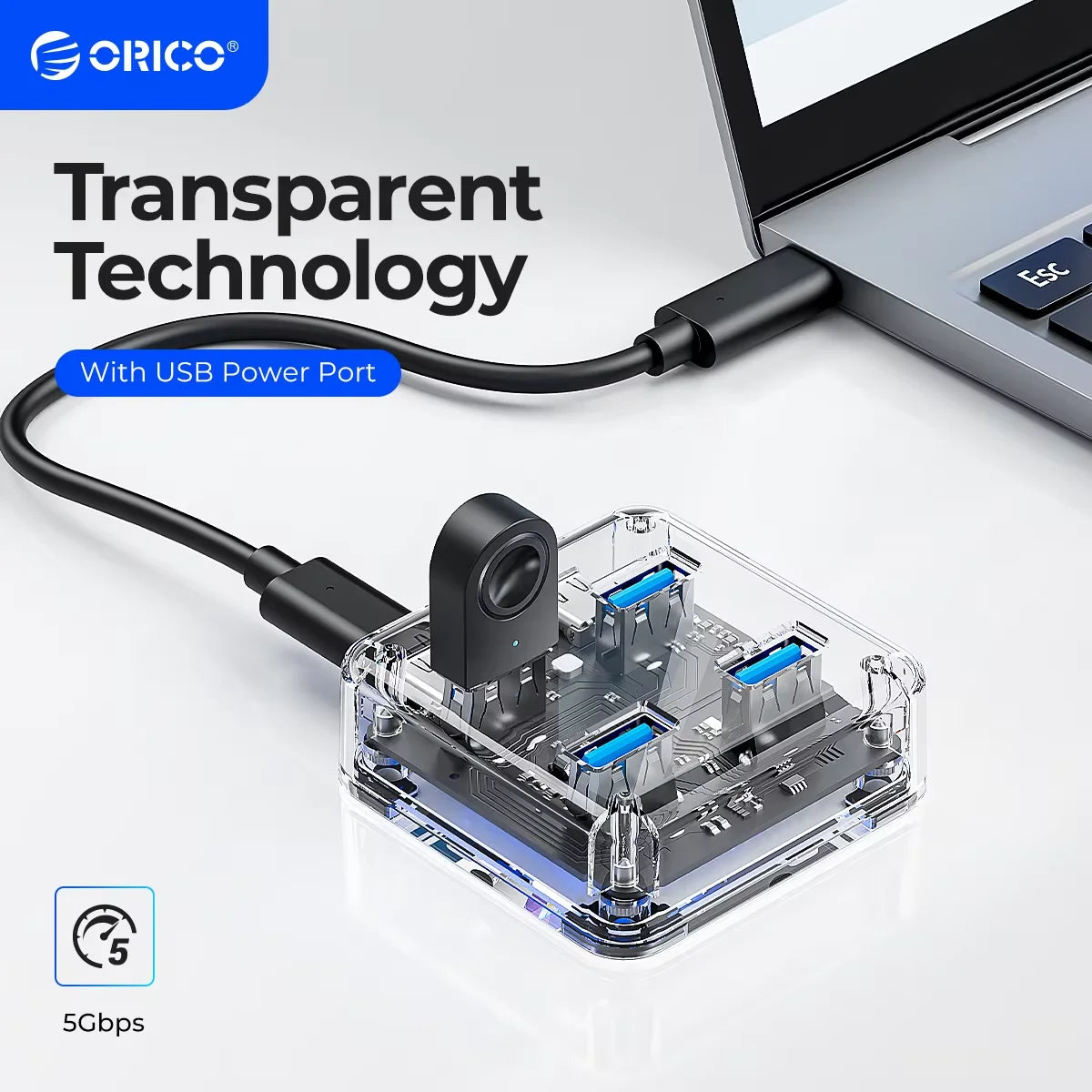 Transparent USB Hub Docking Station with High-Speed Data Transfer & Multi-Port Expansion  Description