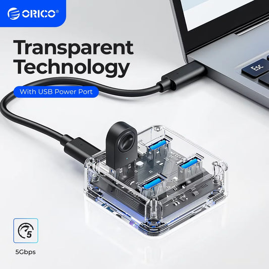 Transparent USB Hub Docking Station with High-Speed Data Transfer & Multi-Port Expansion  Description