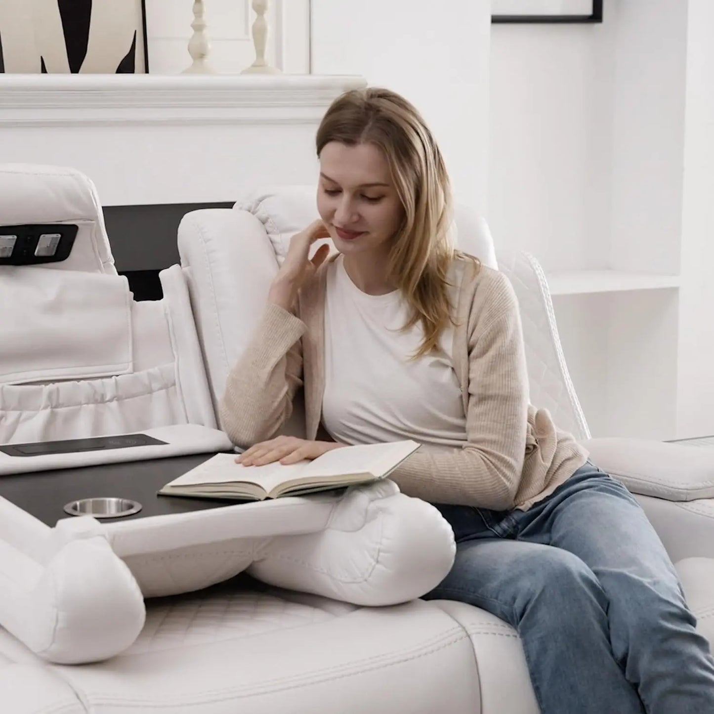 TODRANI Power Reclining Sofa 0 Gravity w/ Wireless Charger,LED Floor Lights,Reading Light, Drop-down Table USB/Type-C Port(070)