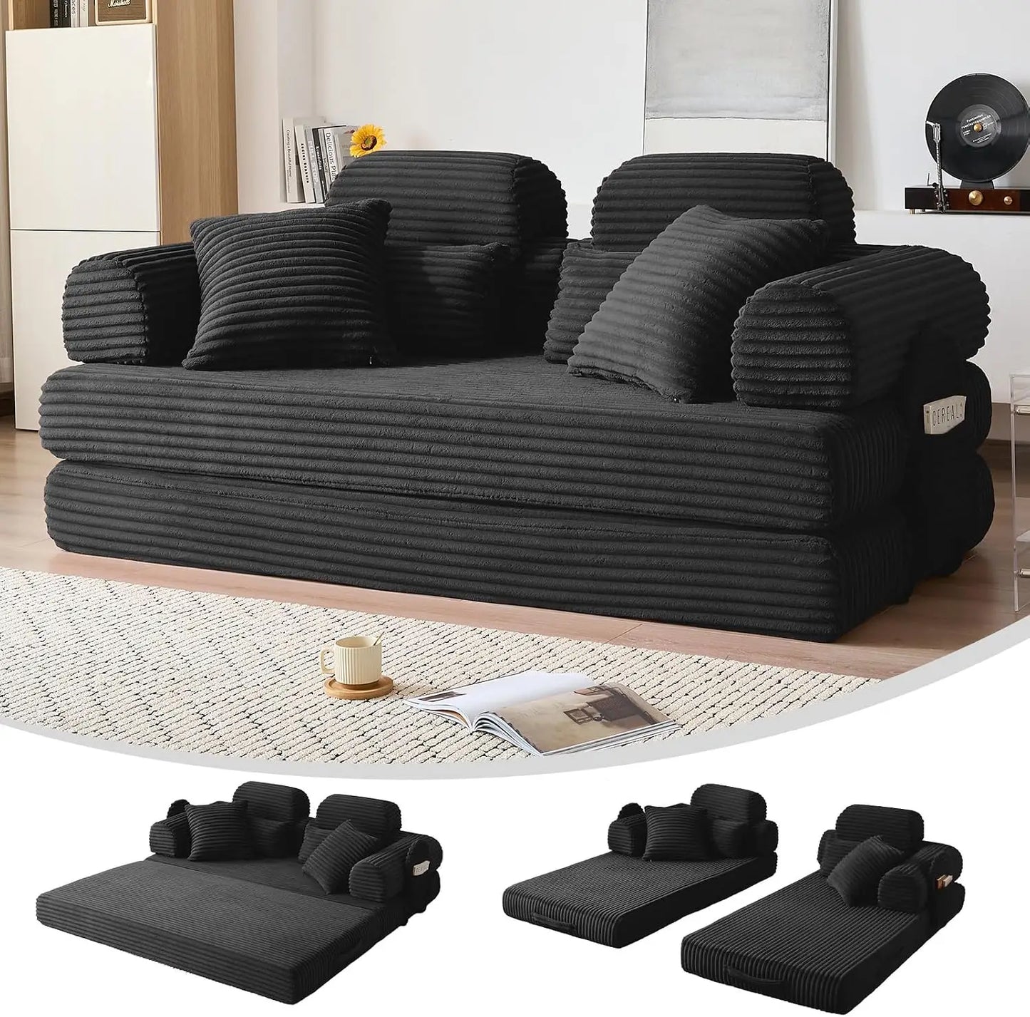 78.8-Inch Convertible Futon Sofa Bed with High Back