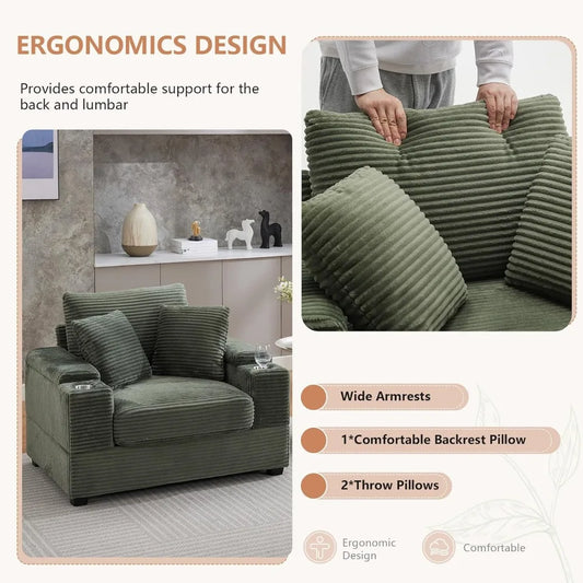 50" Oversized Chaise Lounge Chair Indoor with Ottoman and Storage, Deep Seat Upholstered reading Chair, Comfy Corduroy Sleeper C