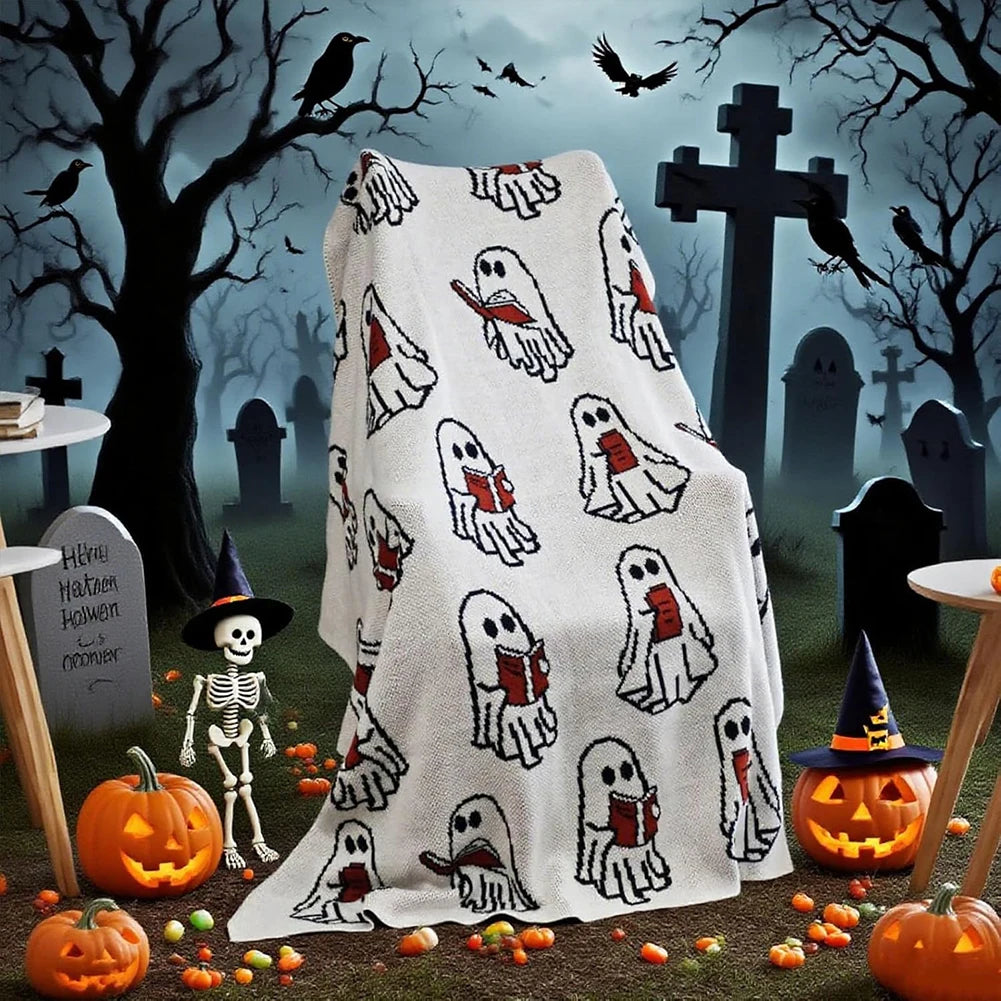 Halloween Throw Blankets Ghost Reading Book Blanket Cute fluffy Blanket Home Soft Warm Bedspread Couch Sofa Mat Decoration