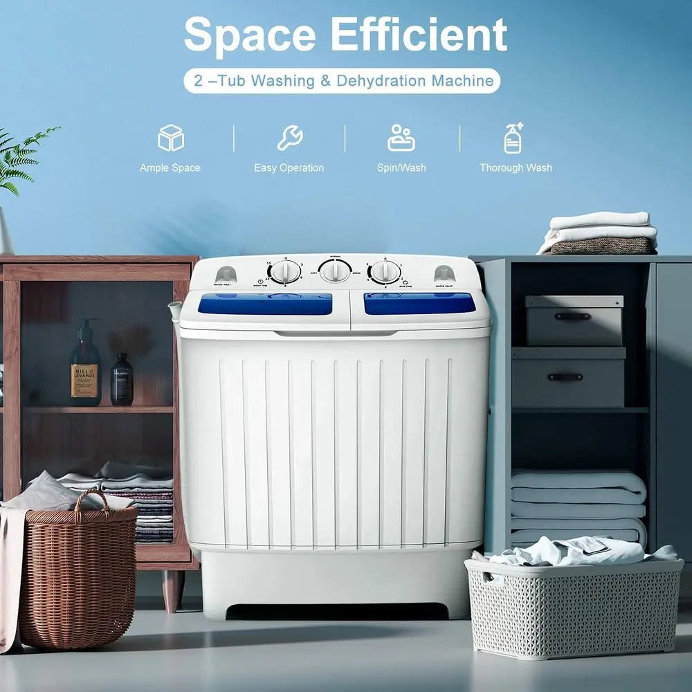 20-Lb Portable Twin Tub Washing Machine with 12-Lb Washer & 8-Lb Spin Dryer