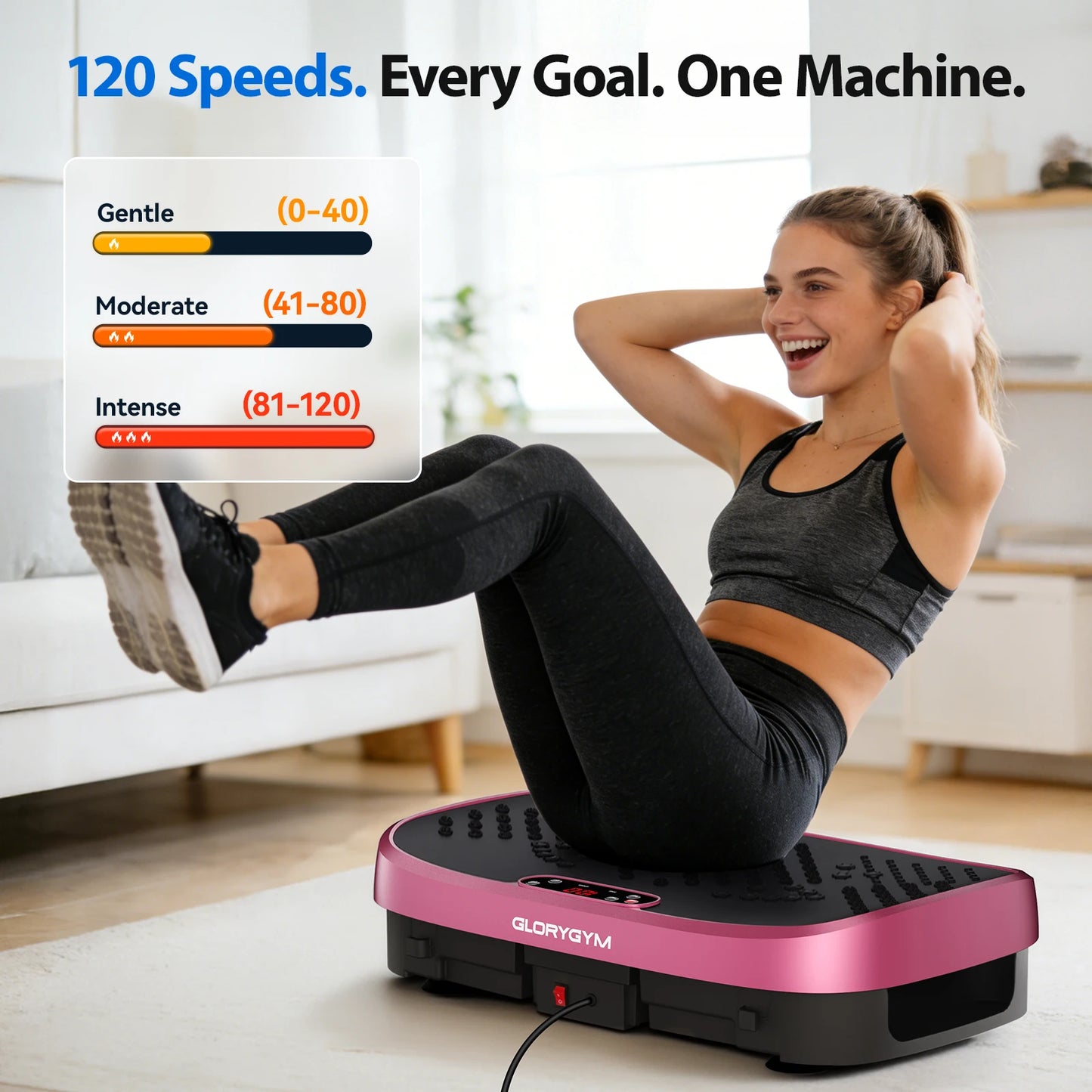 Magnetic Vibration Plate Exercise Machine. 120-Level Full Body Fitness Platform with Resistance Bands