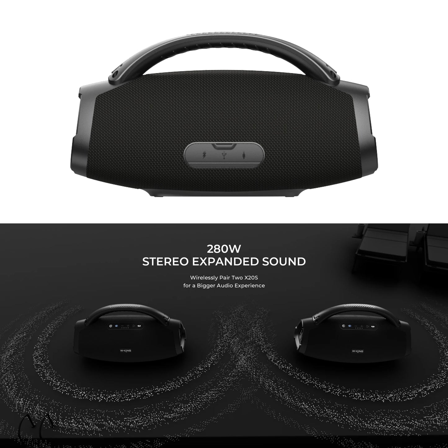 W-KING X20S Bluetooth Party Speaker – 140W RMS Portable Waterproof Boombox with Deep Bass, IPX7 Waterproof, Bluetooth 5.3 & 24-Hour Battery