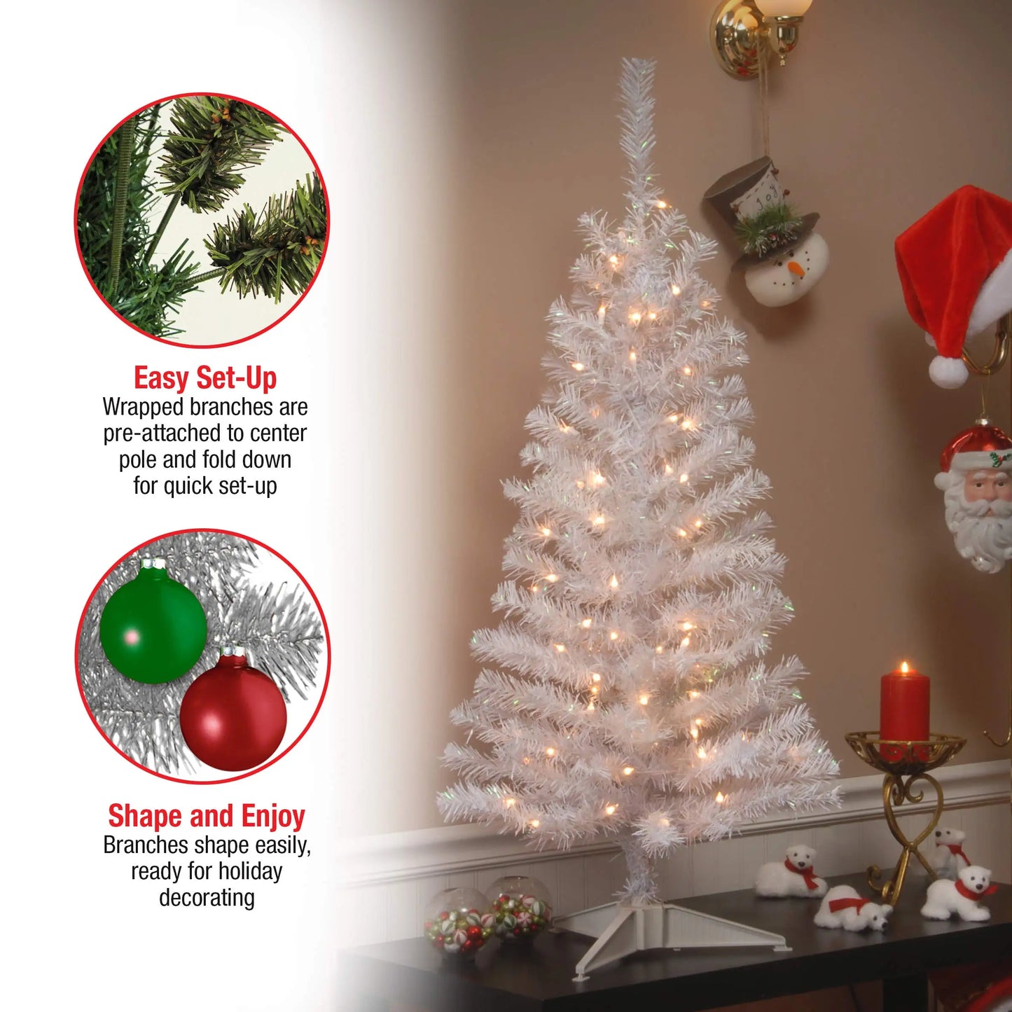 6FT Pre-Lit White Pencil Christmas Tree .Slim Space-Saving Holiday Décor with Warm Lights