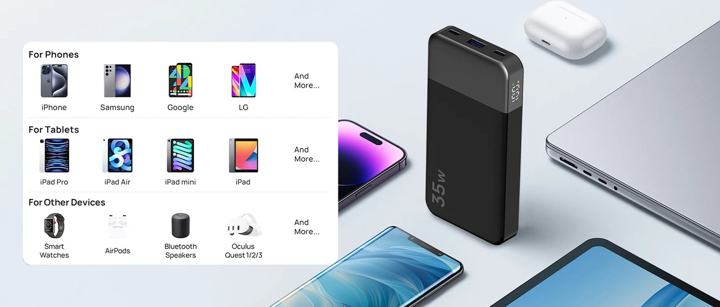 Nobis Mini Slim 10000mAh Power Bank  35W Fast Charging Portable Battery Pack