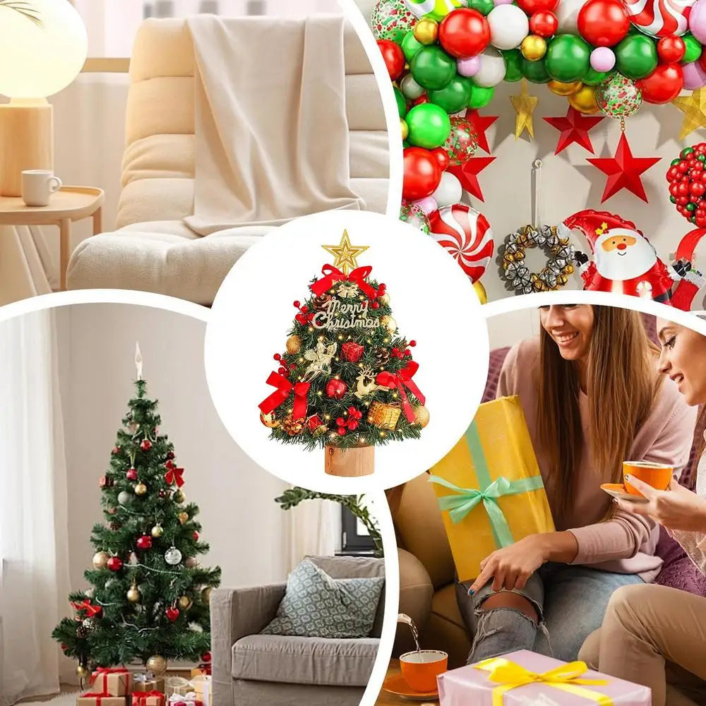 Decorated Tabletop Artificial Christmas Tree. Mini Pre-Decorated Holiday Tree with LED Lights, Ornaments & Star Topper