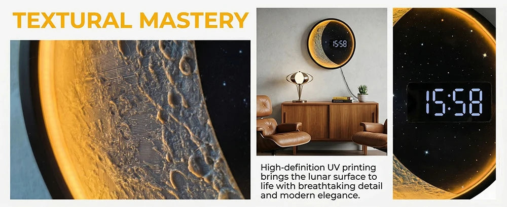 Luna Glow Moon Phase LED Digital Wall Clock