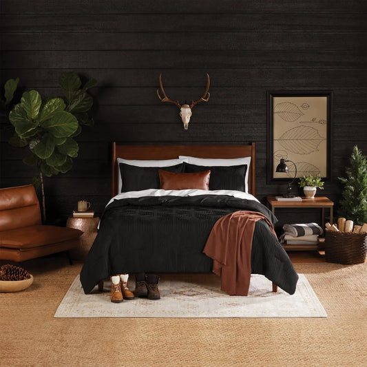 Black Jacquard Comforter Set 5 Piece Full Queen with Shams