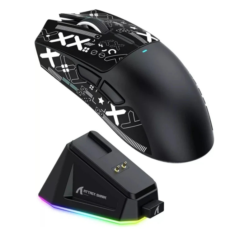 ATTACK SHARK X11 Wireless Gaming Mouse with RGB Magnetic Charging Dock, Tri-Mode Bluetooth/2.4GHz/USB-C, Ergonomic Rechargeable Mouse for PC, Mac & Laptop