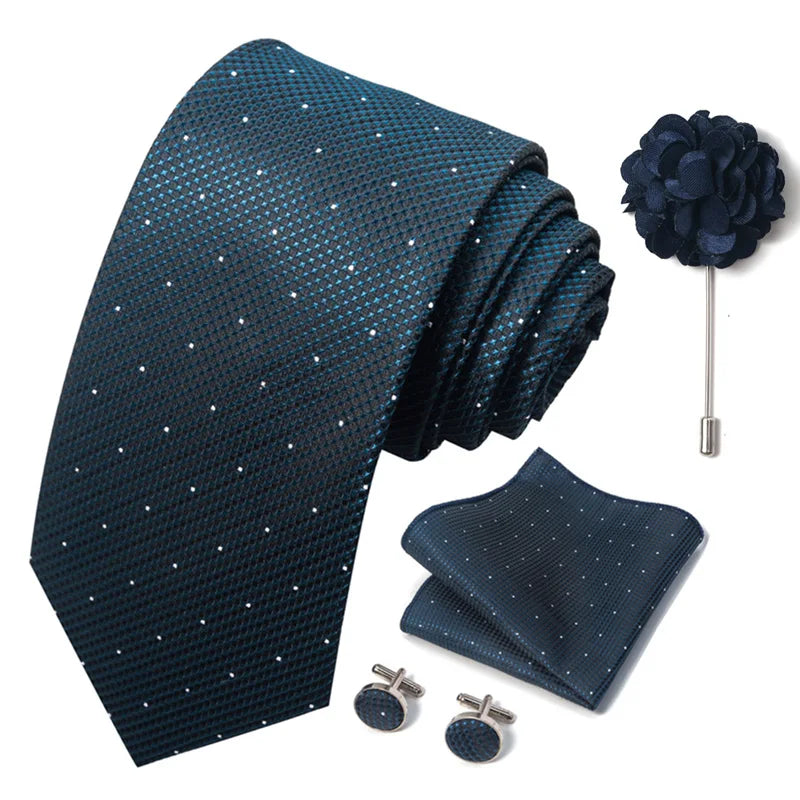 Luxury Green Floral Men’s Necktie Set .Tie, Pocket Square & Cufflinks
