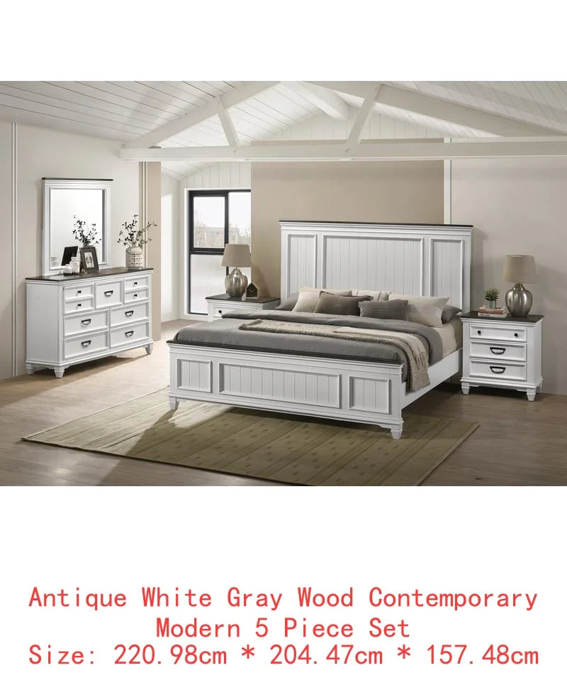 Shiplap Panel Queen Bed Set with Dresser, Mirror, and 2 Nightstands for a Cozy Bedroom