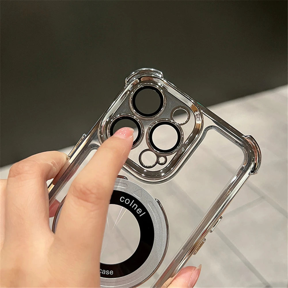 Magnetic Ring Holder Phone Case.  Shockproof Clear Cover with MagSafe Stand Grip