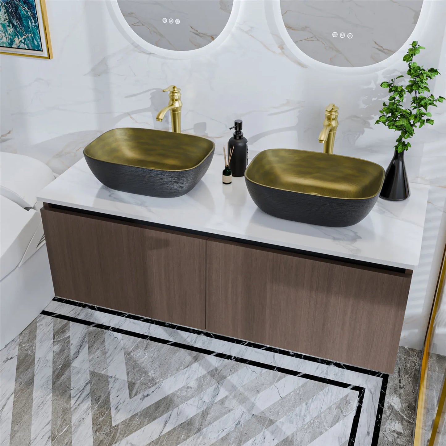 Floating Vanity Bathroom with Sink Combo, Wall Mounted Modern Vanity, Bathroom Cabinet Vanity with Sink Ceramic Basin Faucet