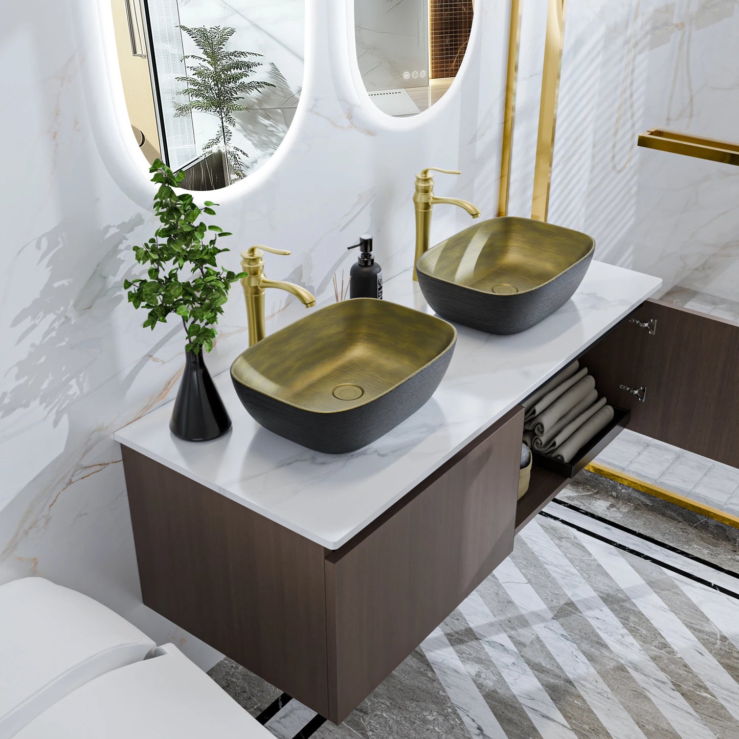 Floating Wall Mount Vanity Set With Ceramic Sink And Faucet