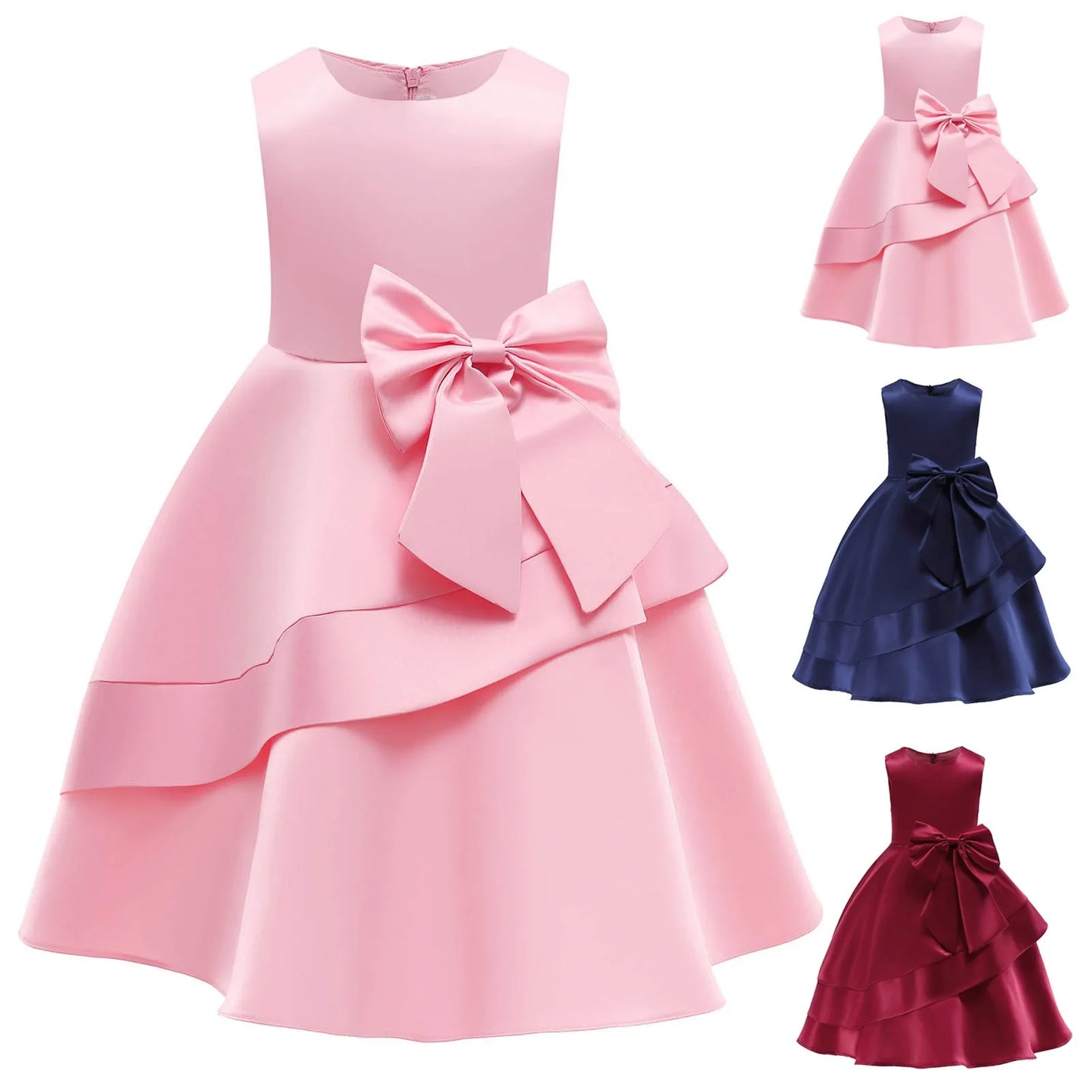Girls Bow Party Dress.  Elegant Sleeveless Princess Dress for Weddings, Birthdays & Special Occasions