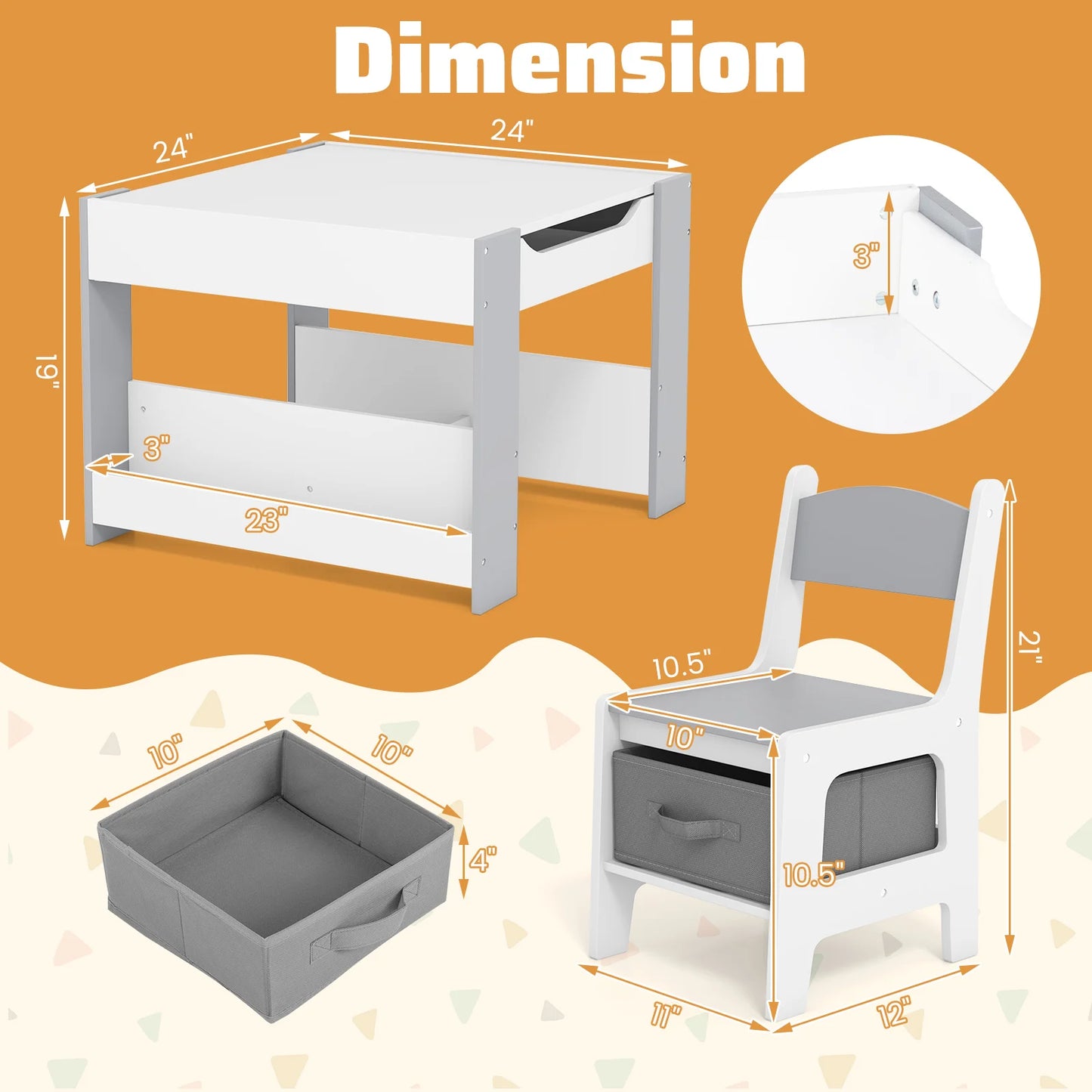4-in-1 Kids Activity Table & Chair Set with Bookshelves and Storage Bins