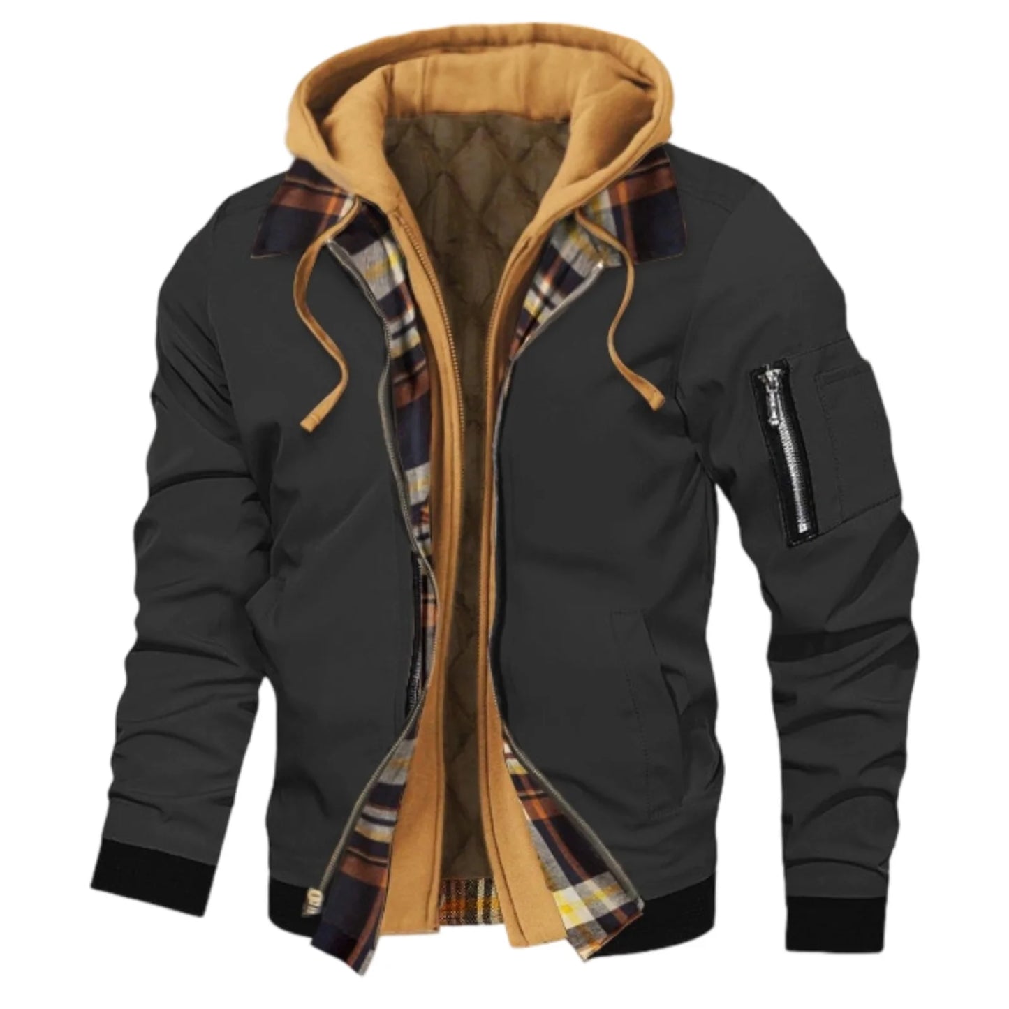 Mens Winter Hooded Jacket Casual Two Piece Style Warm Zip Up Coat