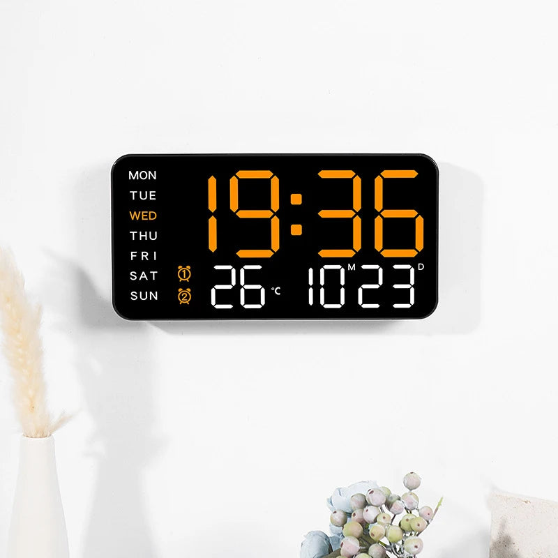Smart Voice. Control LED Digital Wall Clock with Date & Temperature Display