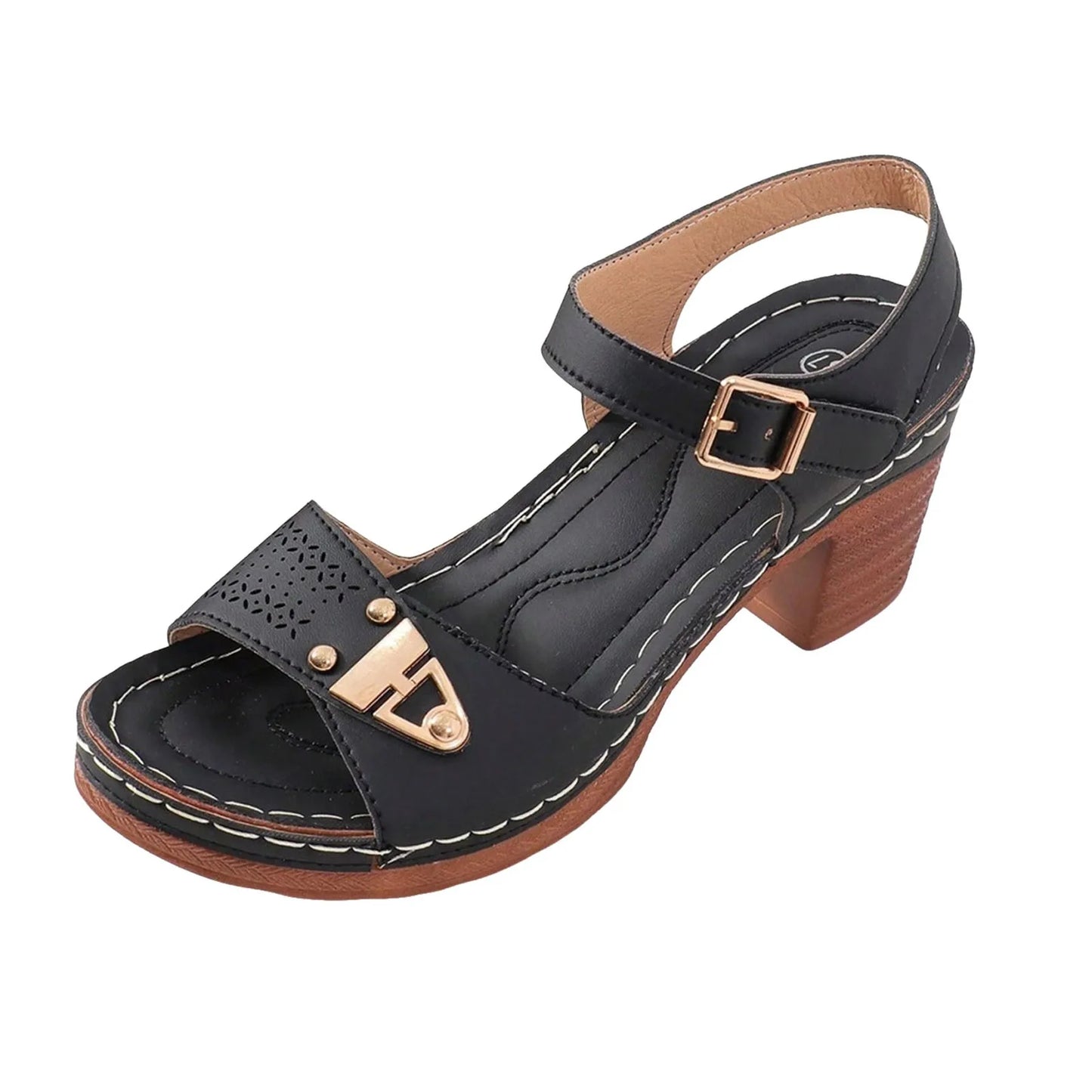 Young Girls' Fashion Sandals With Adjustable Buckles Multi-Strap Thick Medium Heel Solid Color One Line Sandals For Women Sexy