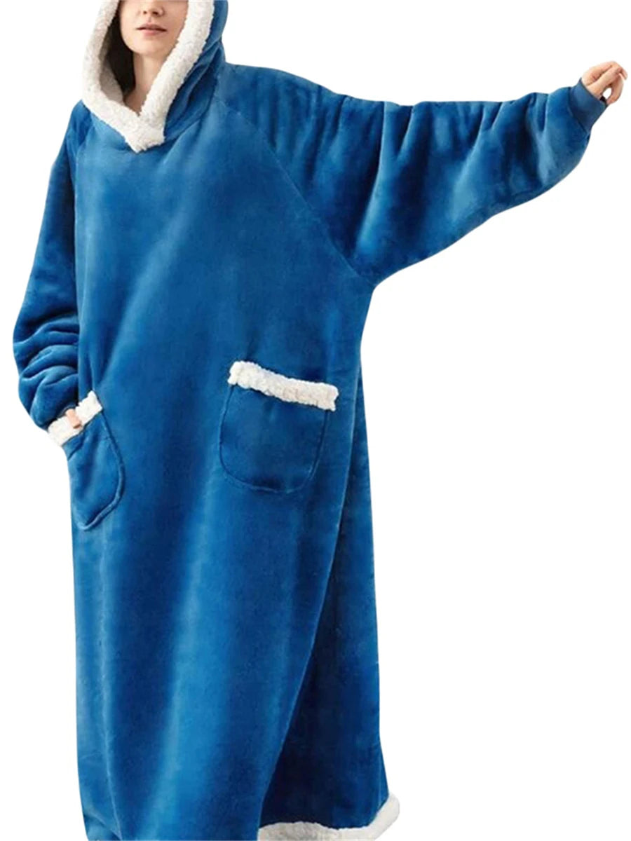 Wearable Blanket Hoodie Long Sleeve Hooded Blanket Oversized Loungewear with Pockets