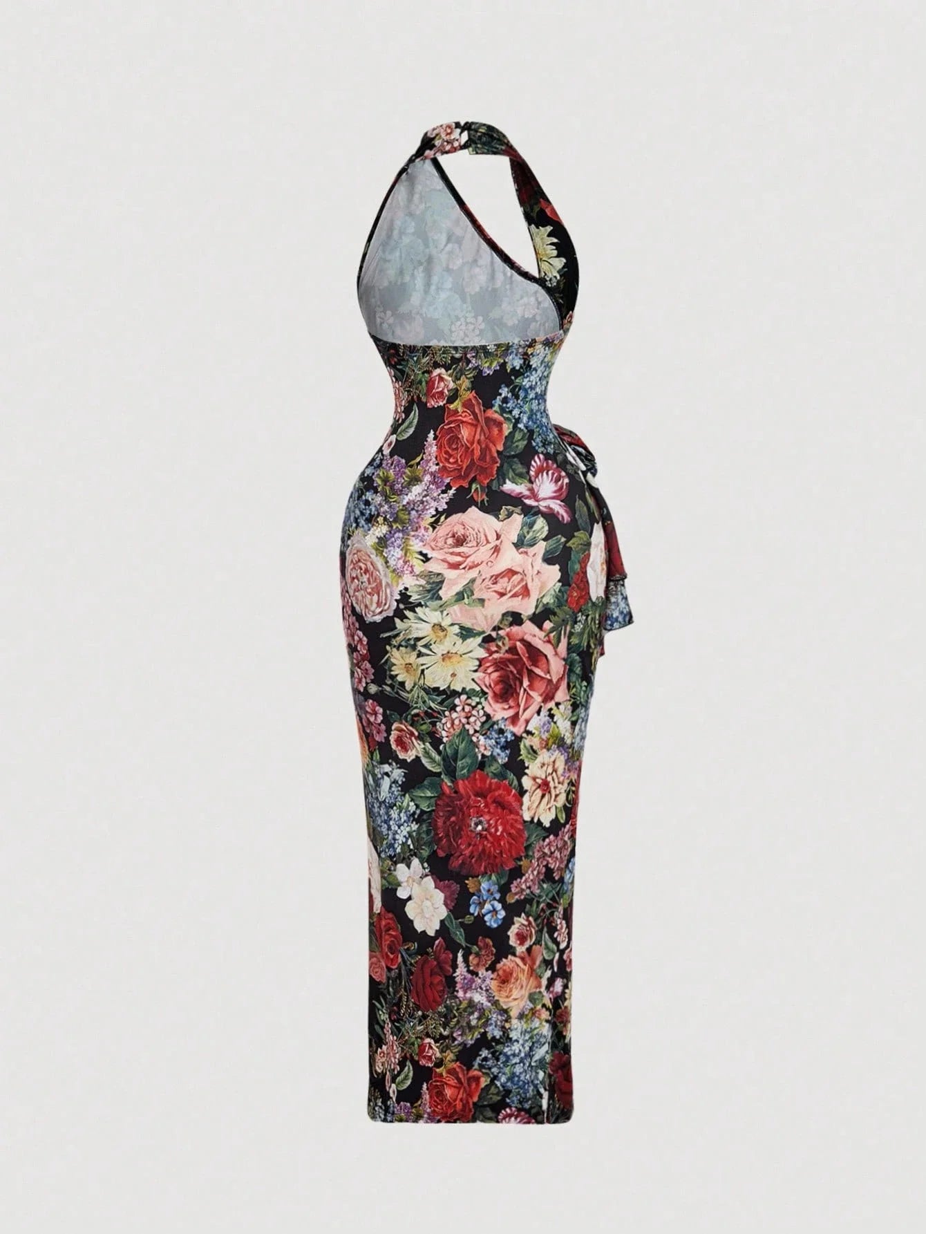 SHEIN MOD 1pc Women's Foldable Halter Neck Floral Decor Bodycon Long Dress,Country Concert