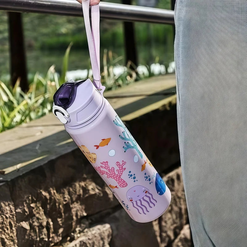 750ml Dinosaur Kids Water Bottle with Straw. Leakproof Sports & School Drinking Cup