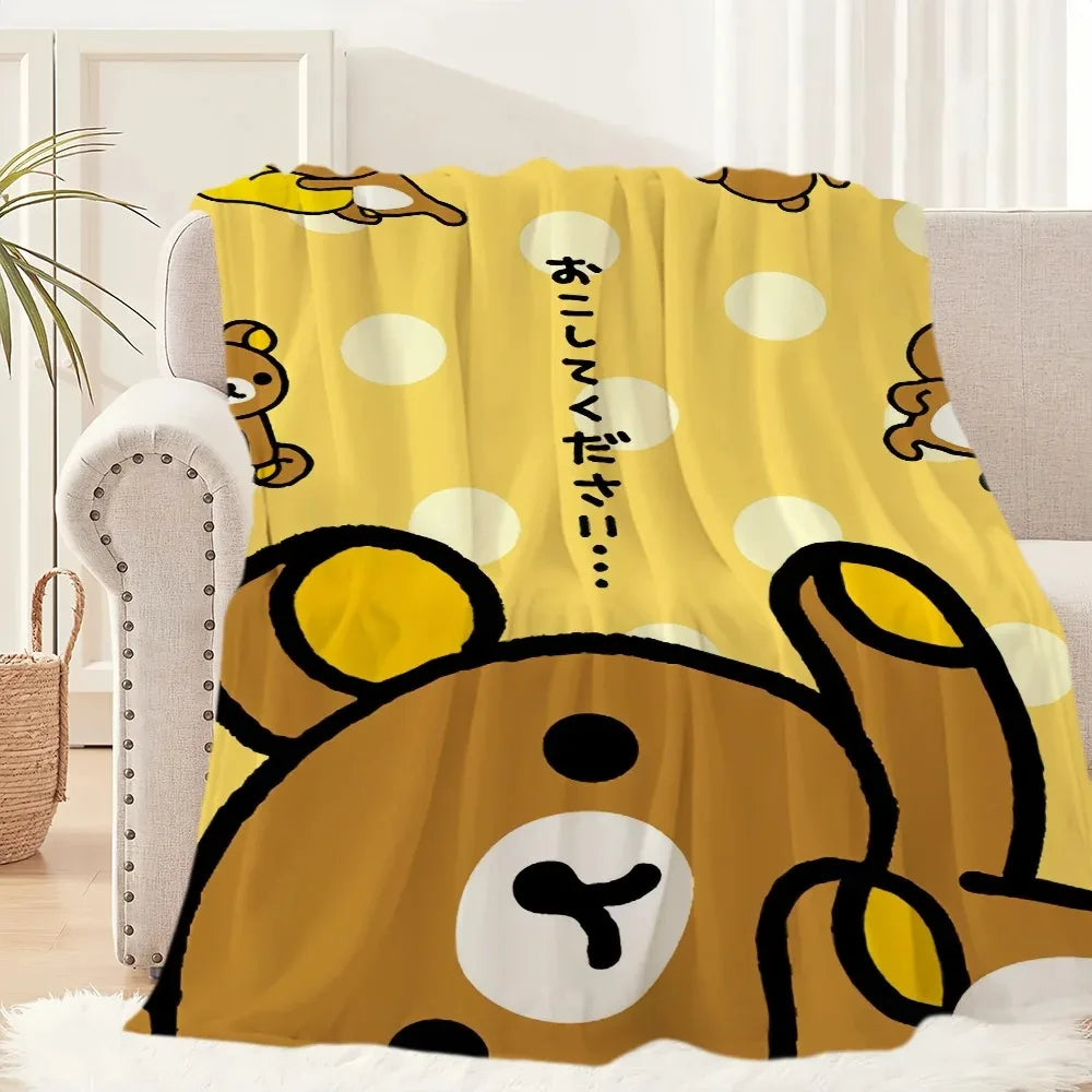 1PC Cute Rilakkuma Bear Blanket – Plush Warm Throw for Sofa Bedroom Office Travel, Perfect Kids Birthday Gift