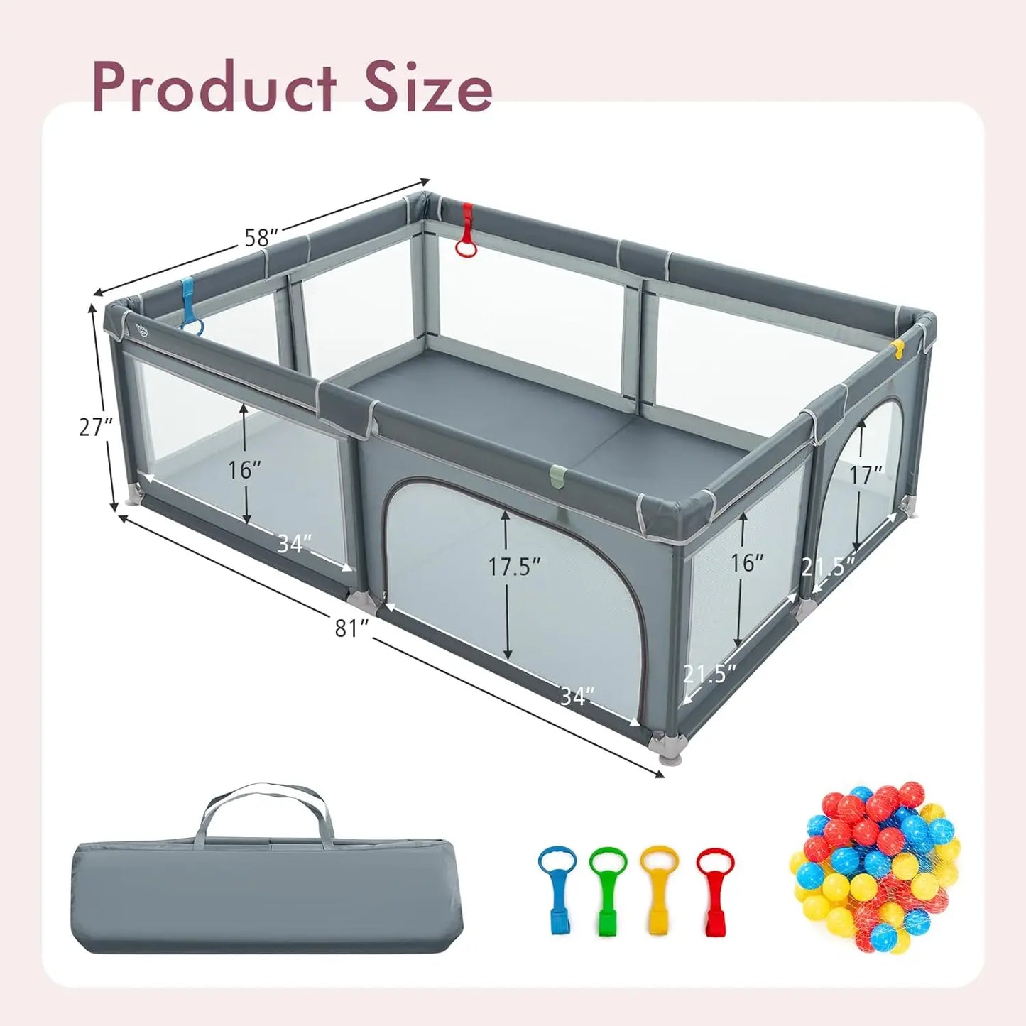 Playpen for Toddlers, Extra Large Playard Playpen for Toddlers Indoor & Outdoor with Ocean Balls, Non-Slip Suction Cups, Handleb