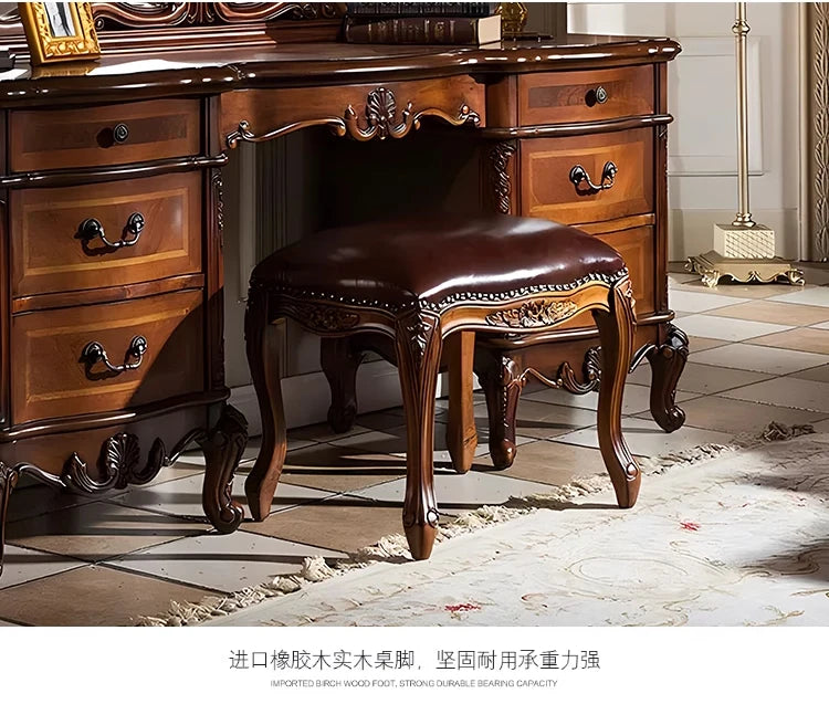 Nordic Hollywood Chair Vanity Wood Storage Mirror Organizer Luxury Dressers Bedroom Makeup Seating Penteadeira Furniture Home