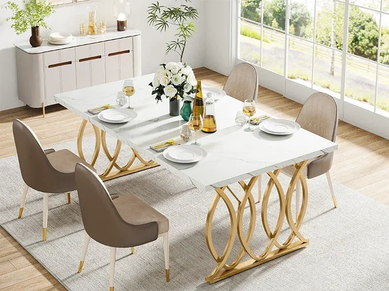 Modern Dining Table, 63" Large Kitchen Table for 4-6 People, Unique Rectangular Dinner Table Kitchen & Dining Room Furniture