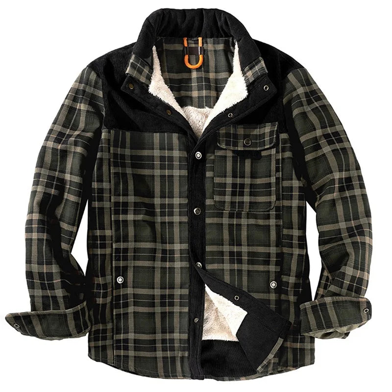 Men s Plaid Sherpa Lined Shirt Jacket Lapel Neck Long Sleeve Button Down Winter Coat Warm Outwear with Pockets