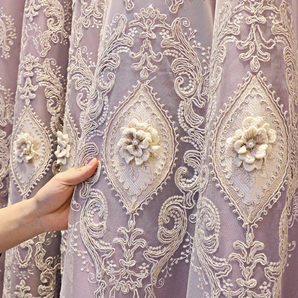 Luxury Embroidered Floral Blackout Curtains. Elegant Vintage Window Panels