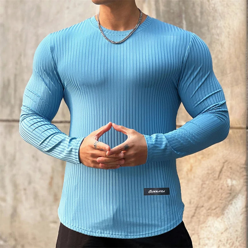 Men’s Breathable Long Sleeve Fitness Training Shirt. Athletic Slim Fit Activewear