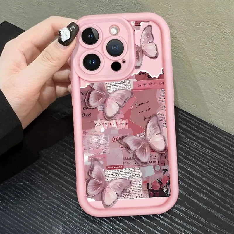 Pink Butterfly Silicone Phone Case, Soft Shockproof Protection
