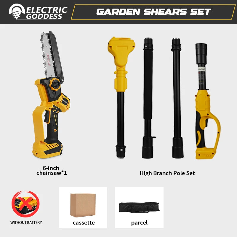 Brushless Cordless Pruning Set. Chainsaw, Electric Shears & Telescoping Pole