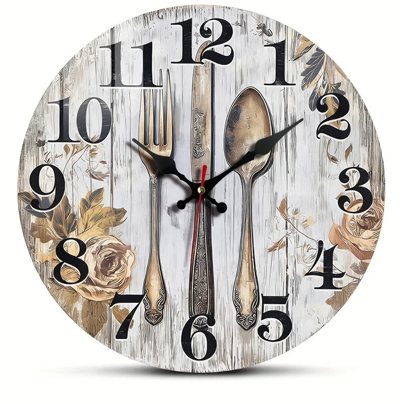 Rustic Floral Wall Clock – Vintage Wood-Look Farmhouse Décor