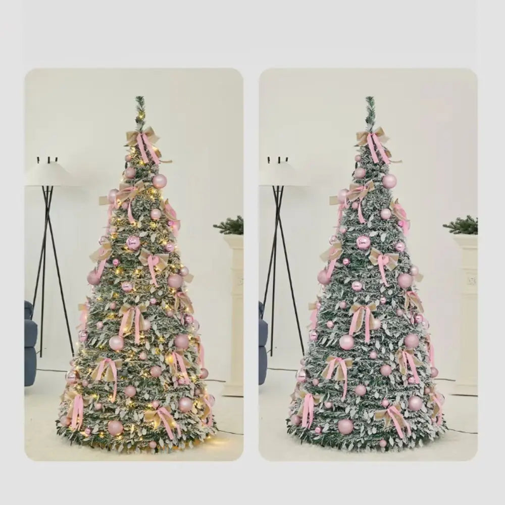 Foldable Snow Flocking Christmas Tree Space Saving Snowy Decor Collapsible Tree New Design With LED Xmas Tree Winter Season