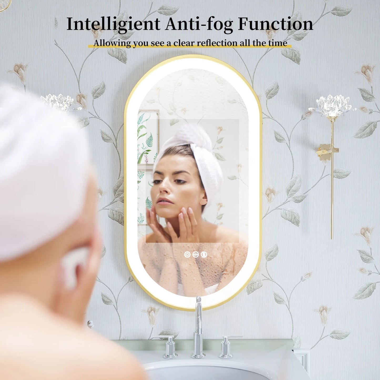 LED Oval Mounted Vanity Mirror With Stepless Dimmable Light