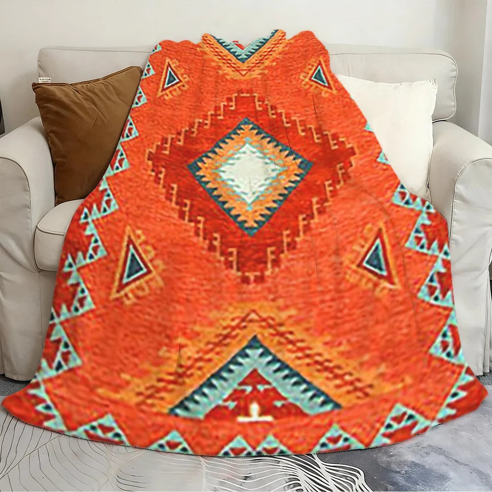 Southwestern Tribal Bohemian Throw Blanket, Soft Flannel All-Season Bedspread for Sofa Bed, Housewarming Thanksgiving Gift