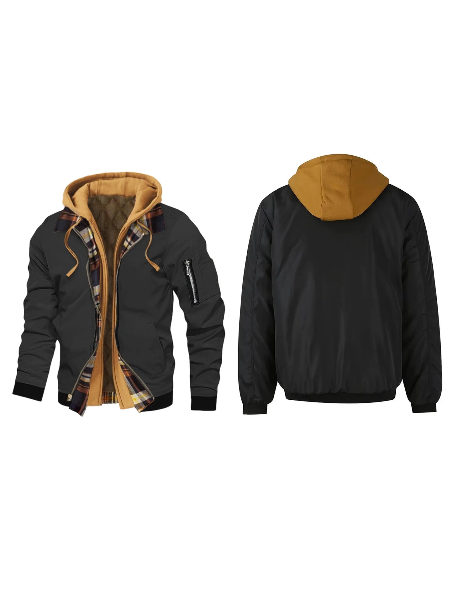 Mens Winter Hooded Jacket Casual Two Piece Style Warm Zip Up Coat