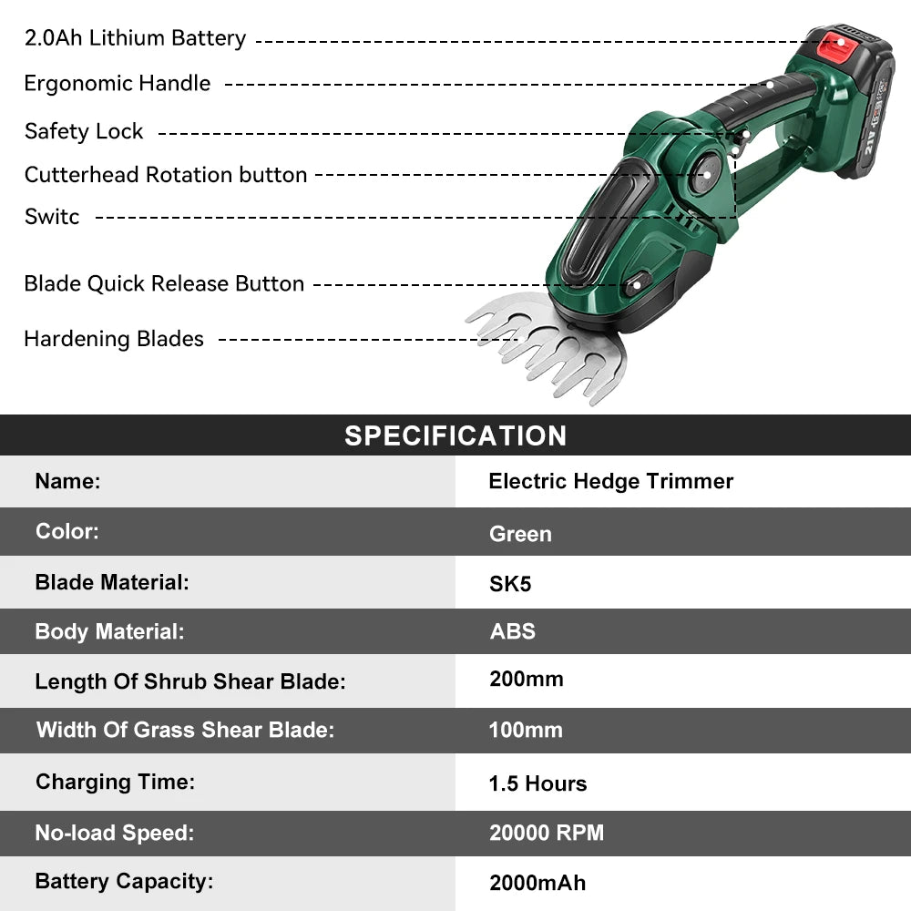 2 in 1 Electric Hedge Trimmer 20000rpm Lawn Mower Garden Shrub Pruning Hedge Pruner Scissors Power Tool For Makita 18V Battery