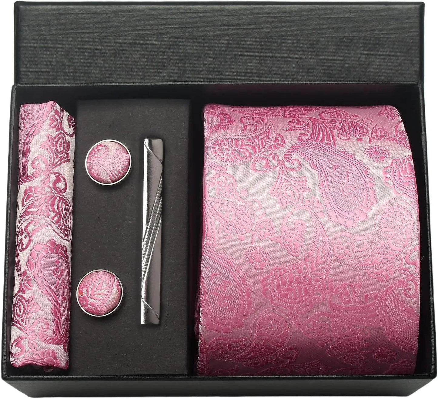 Luxury 100% Silk Paisley Floral Men’s Necktie Set | Business Tie with Matching Pocket Square & Formal Accessories