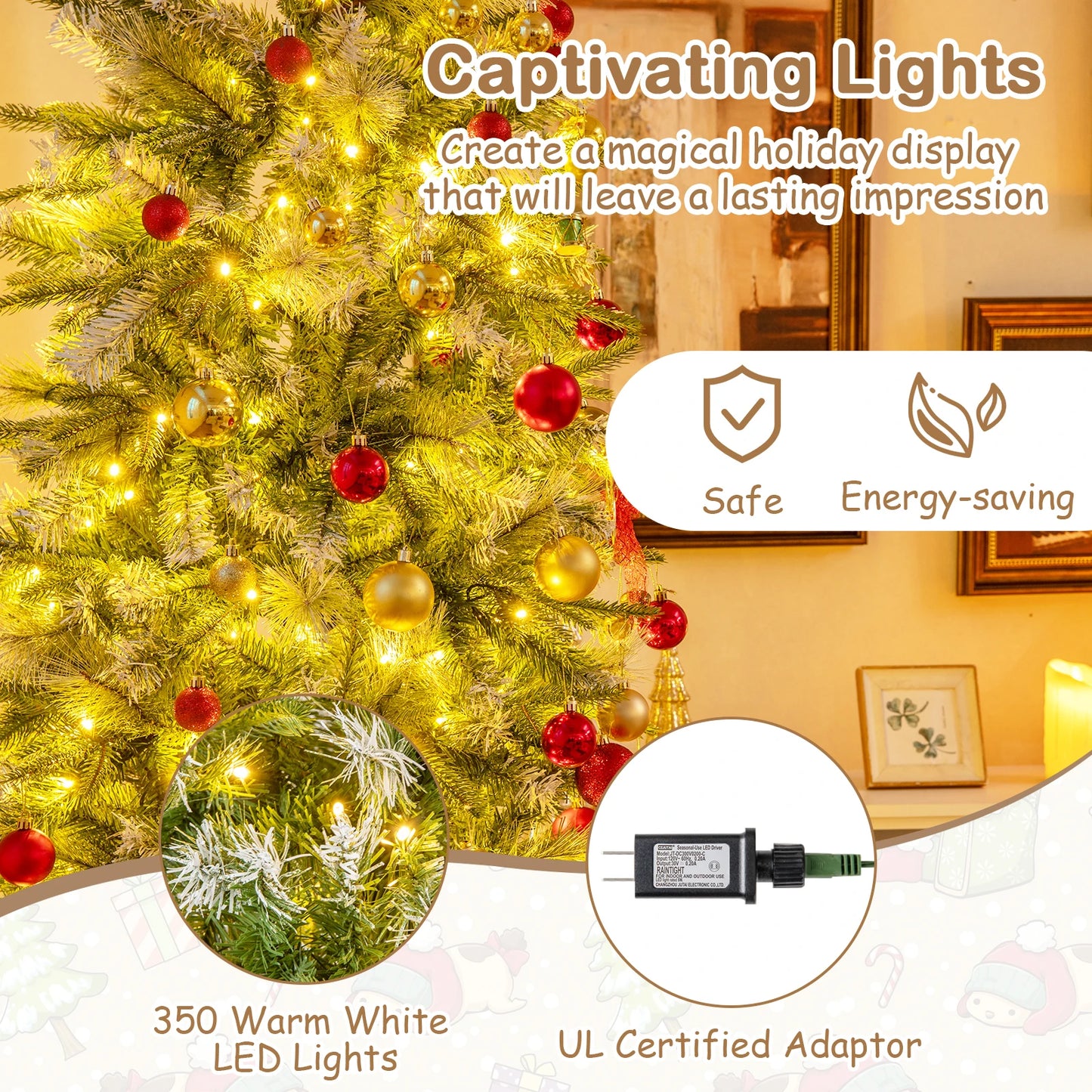 6FT–9FT Pre-Lit Pencil Artificial Christmas Tree Slim Hinged Holiday Tree with Warm LED Lights