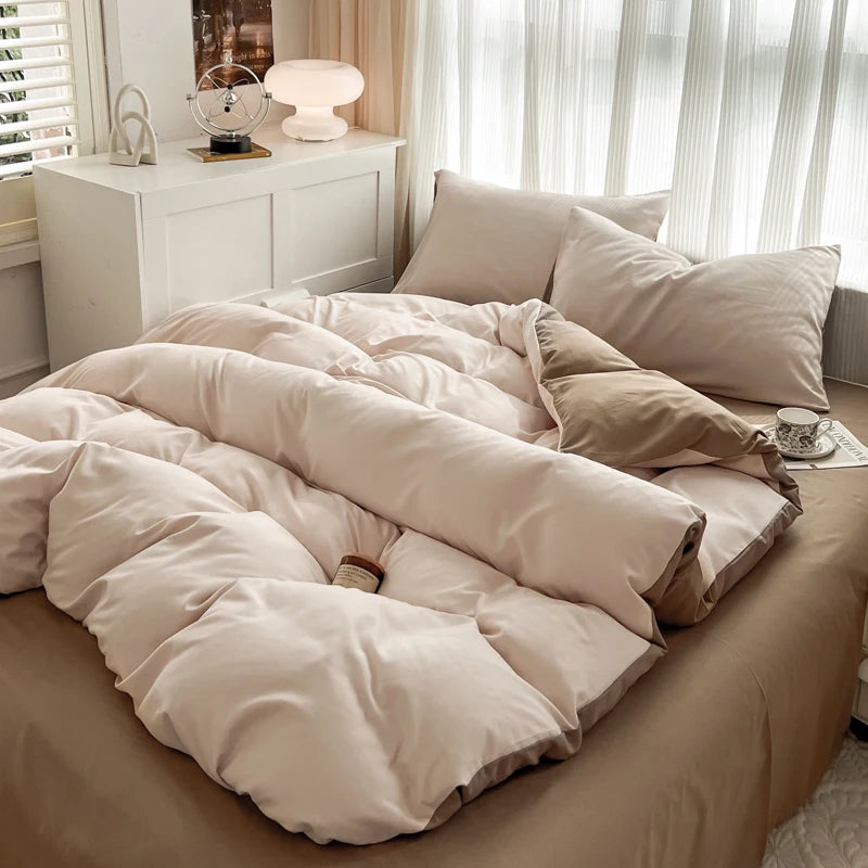4-Piece Soft Brushed Duvet Cover Set . Solid Color Bedding