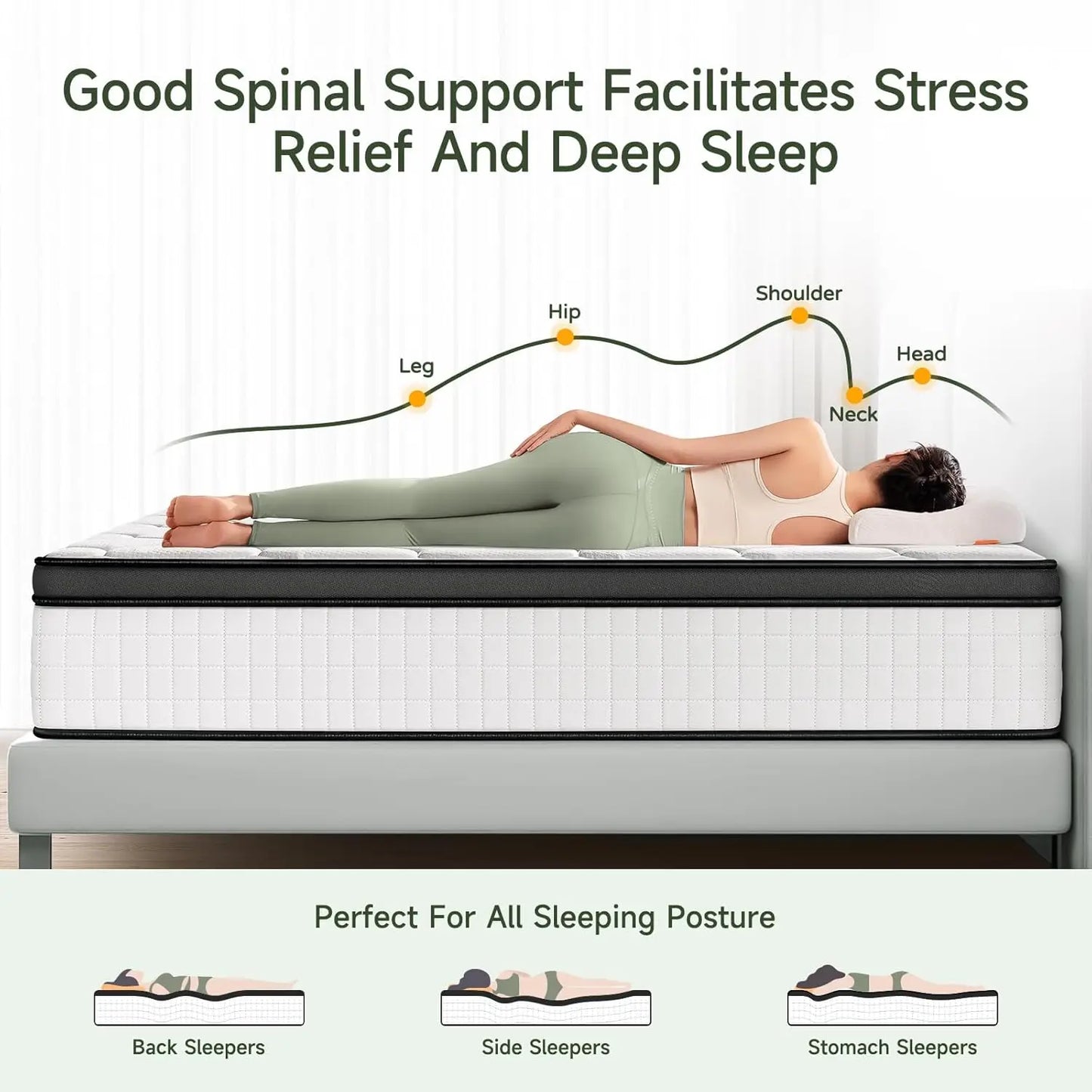 Queen Mattress 12 Inch Ultra Comfort Hybrid Foam Mattresses Queen Size with Independent Pocket Springs Mattress in a Box Pressur