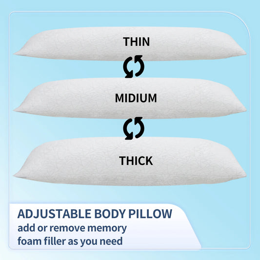 Memory Foam Body Pillow -Fluffy Body Pillows for Adults -Large Long Bed Pillows for Sleeping - 20x54 inch, White