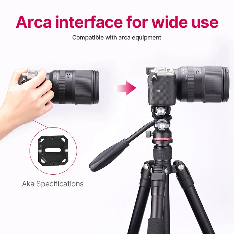Ulanzi U-190 Fluid Hydraulic Ball Head Panoramic Video DSLR Camera Tripod Head with Handle Arca for Monopod Tripod Pan Head